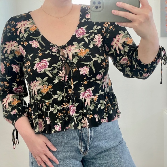 Peplum Tie Hipster Hippie Artsy Chic Boho Bohemian Trendy Artsy Party Blouse - Picture 1 of 7